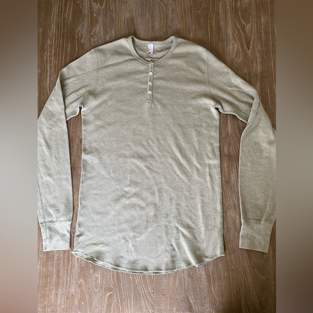 Men’s American Apparel Long Sleeve Henley Waffle Shirt Size Medium